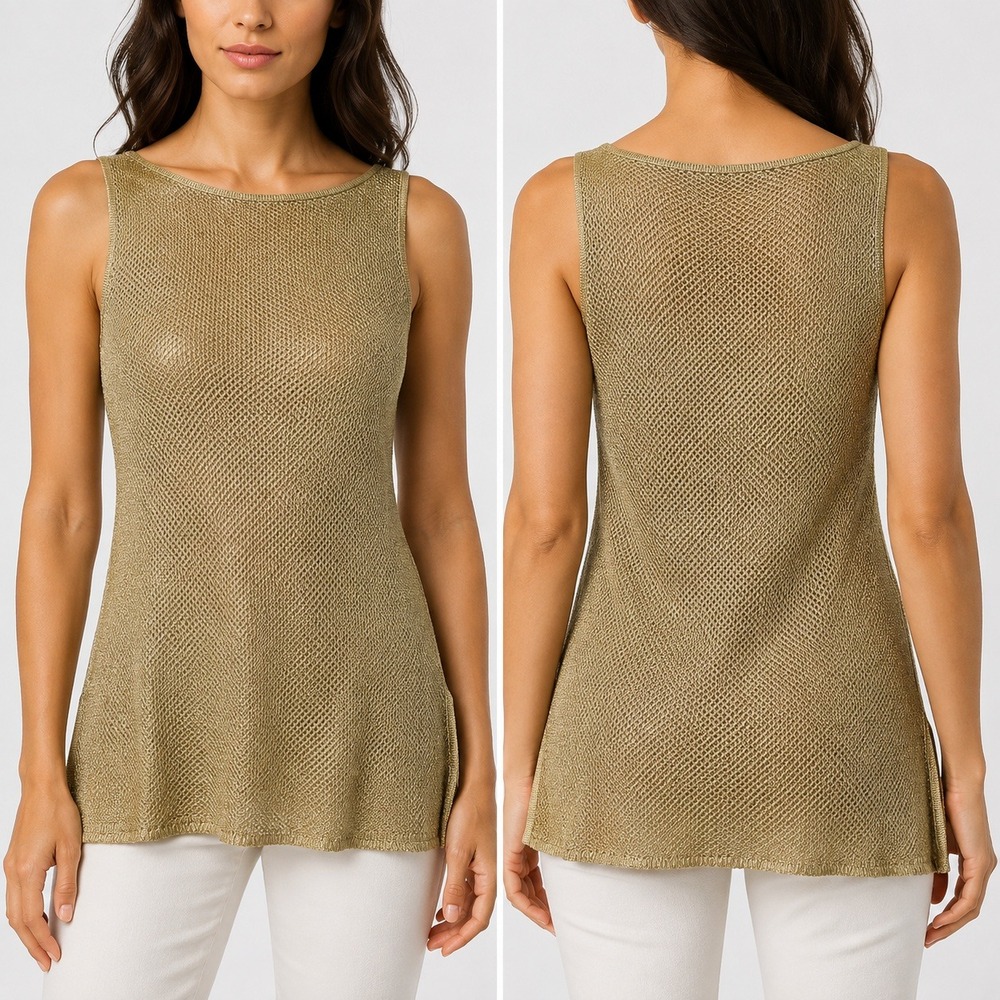 Alberto Makali Gold Metallic Mesh Knit Tank Top Sleeveless Made in Italy Small